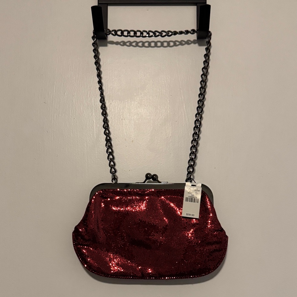 Express Red Sequin Clutch with Chain Strap